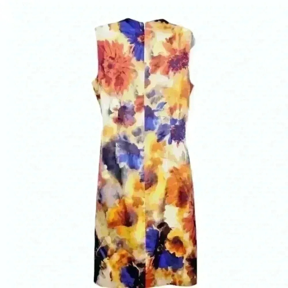 MULTI COLOR Womans FLORAL Dress Fitted LINED Back Zip SILK size 8-10 Med - Picture 4 of 5